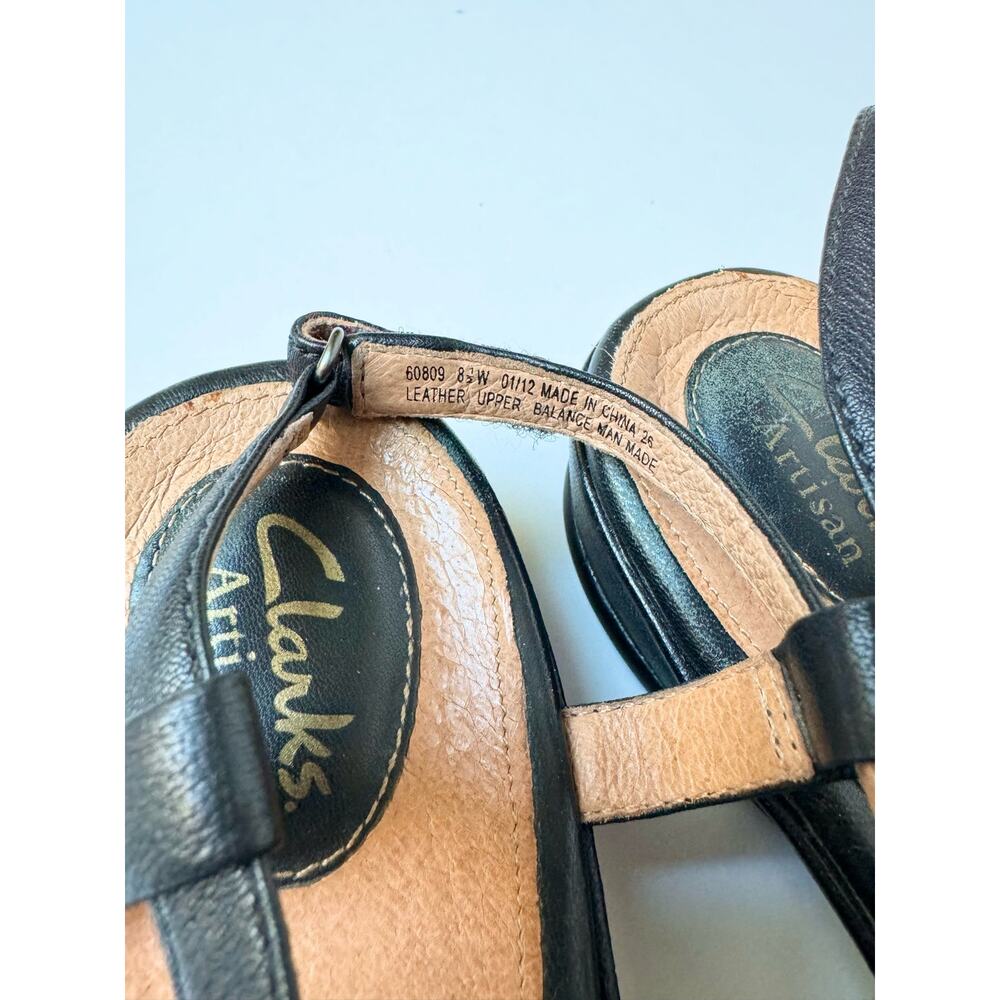 Clarks Artisan Black Strappy Leather Sandals Women's 8.5 W - Picture 10 of 10